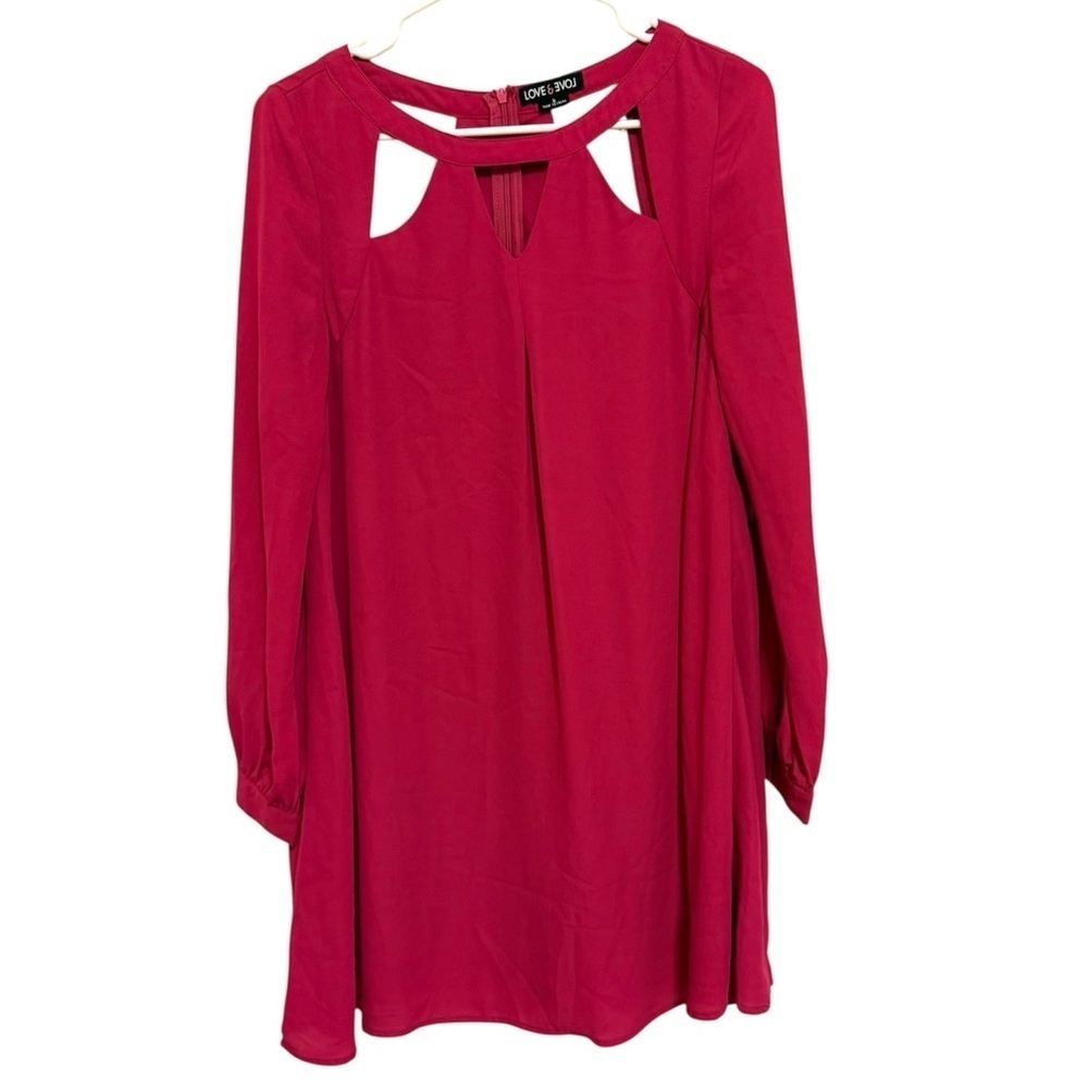 2/$30 Love & Love - Fuchsia Pink Long Sleeve Cutout Mini Dress Size Small